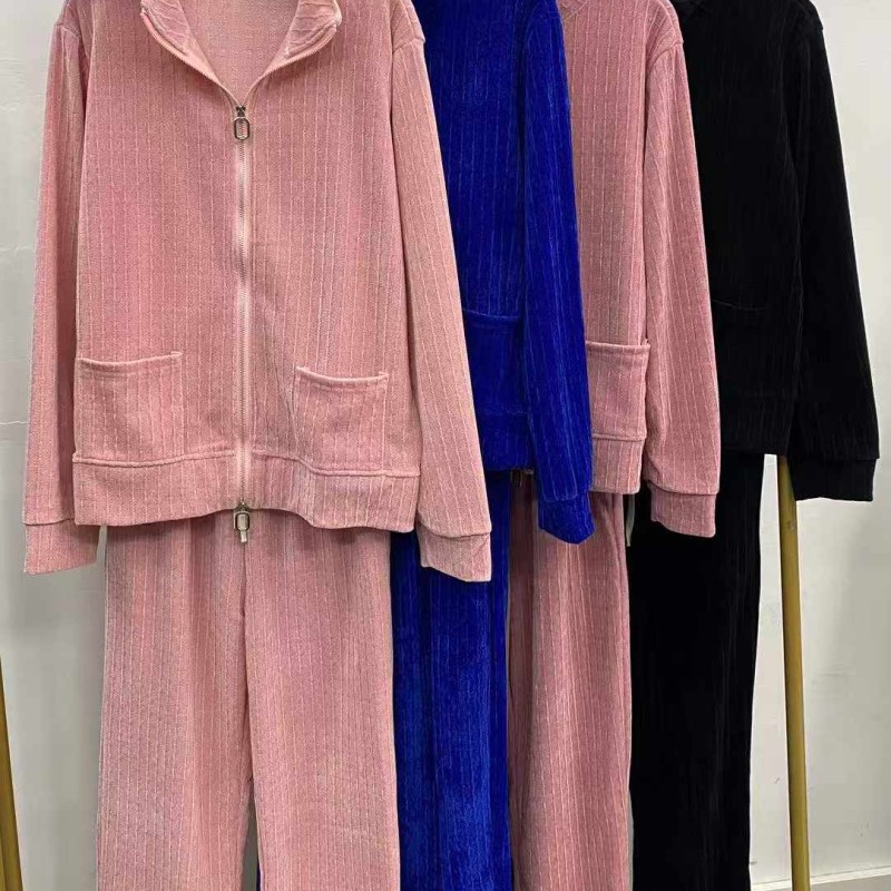 بدلة كاجوال شنيل كارديجان بياقة واقفة وسحاب