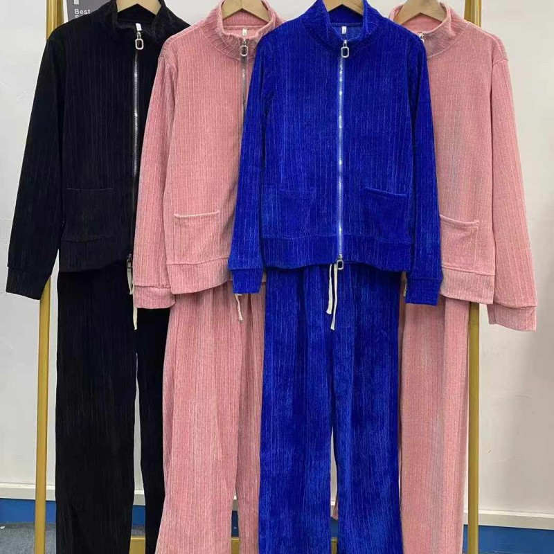 بدلة كاجوال شنيل كارديجان بياقة واقفة وسحاب