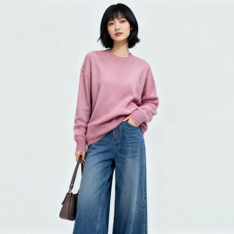 سترة صوف نسائية باللون الوردي الفاتح