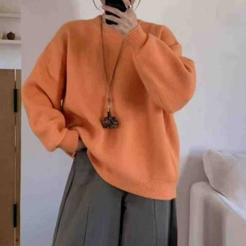 بلوفر خريفي وشتوي جديد فضفاض بياقة دائرية