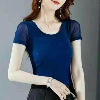  تيشيرتات صيفية من الحرير الجليدي الشبكي بياقة دائرية