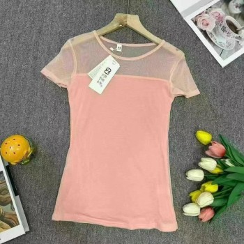  تيشيرتات صيفية من الحرير الجليدي الشبكي بياقة دائرية