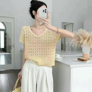 سترة نسائية صيفية جديدة محبوكة بفتحة رقبة على شكل حرف V