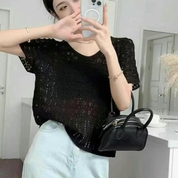 سترة نسائية صيفية جديدة محبوكة بفتحة رقبة على شكل حرف V