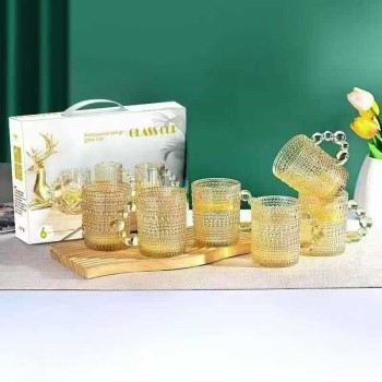 طقم من 6 كوب زجاجي مزخرف