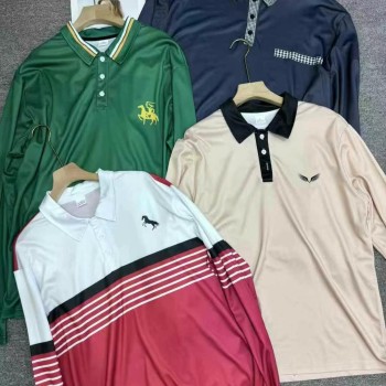 قمصان بولو الرجالية الشهيرة بأكمام طويلة ومطبوعة بشعار كبير