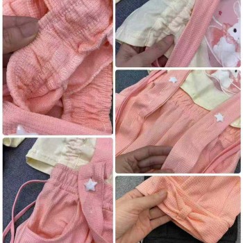 طقم نيش بلوزة قطنية + أفرول وافل  طقم نيش بلوزة قطنية + أفرول وافل