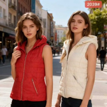 جاكيت منفوخ أبيض بدون أكمام بسحاب للرجال والنساء