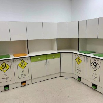 OEM مجموعة كاملة من HPL خزانة تخزين النفايات الطبية القمامة مع حوض 12 مم HPL أثاث للمستشفى