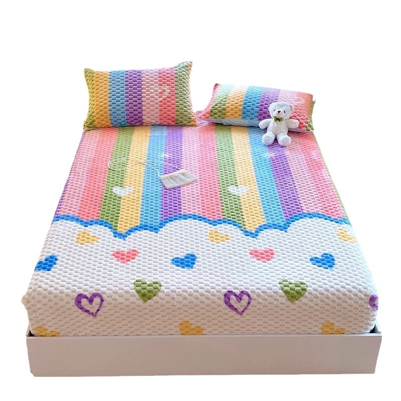 غطاء سرير مخملي مع وجوه مخدات عدد2  