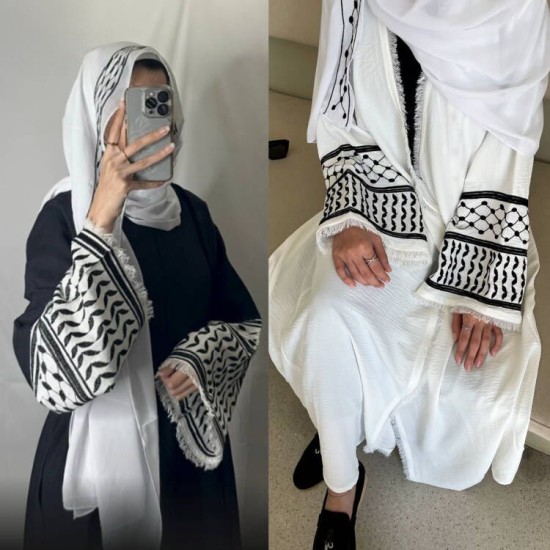 الملابس العربية, الأكثر مبيعا على أمازون من نفس الفئة, عباية رداء كارديجان مطرزة باكمام الكوفية الفلسطينية 