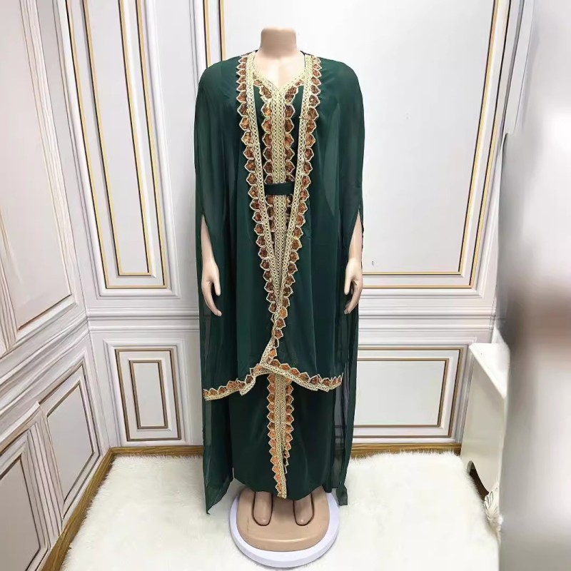 الملابس العربية, عباية نسائية بحزام مطرزة باردان من الشيفون من قطعتين الملابس العربية, عباية نسائية بحزام مطرزة باردان من الشيفون من قطعتين