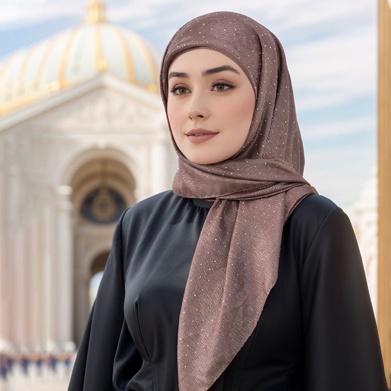 غطاء رأس حجاب من البوليستر مطعم بنجوم الماسية صغيرة غطاء رأس حجاب من البوليستر مطعم بنجوم الماسية صغيرة