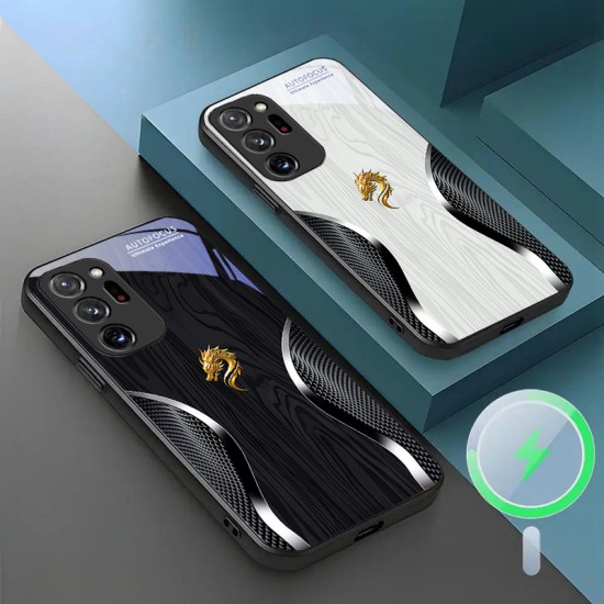 مناسبة لـ Samsung S20 Ultra Mobile Phone Case S21 Light Luxury S22 Grid Dragon Head 23 Wood Grain 24 Style الصينية 25 شفطًا مغناطيسيًا