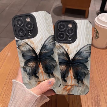 جراب الفراشة السودة لأجهزة هواتف ايفون   لجهاز أبل 17 برو 17 برو ماكس 16 16برو 15