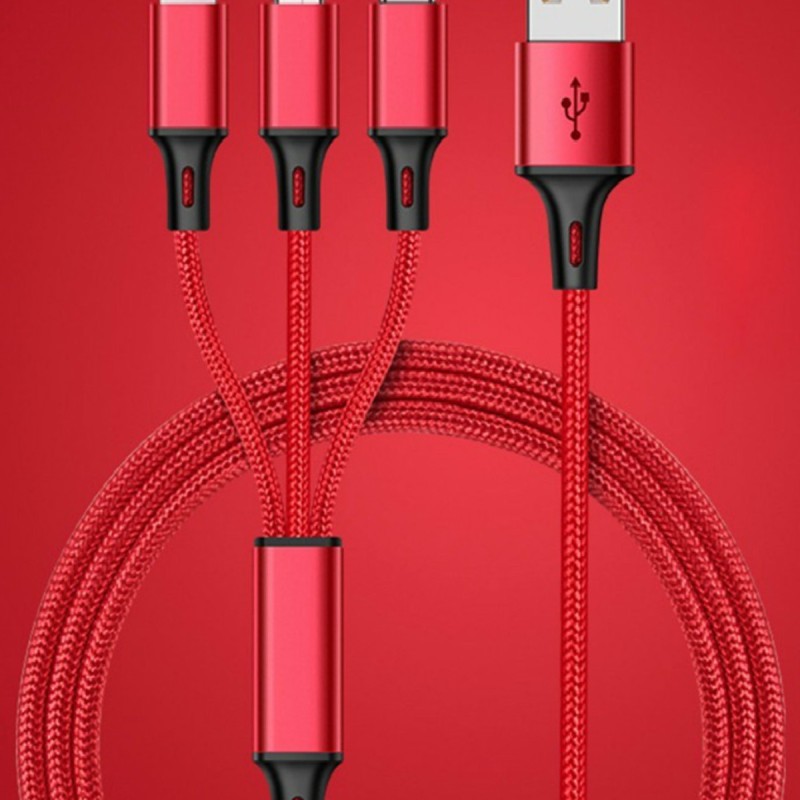 كابل بيانات واحد إلى ثلاثة بيانات USB مضفر سريع الشحن للهاتف المحمول متعدد الوظائف متعدد الوظائف كابل بيانات واحد إلى ثلاثة بيانات USB مضفر سريع الشحن للهاتف المحمول متعدد الوظائف متعدد الوظائف