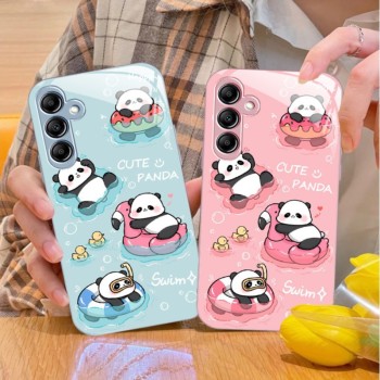 مناسبة لـ Samsung A73 Mobile Phone Case A72 Liquid Glass A71 Swimming Panda A70 Cartoon A70 A50 A50 Men and Women