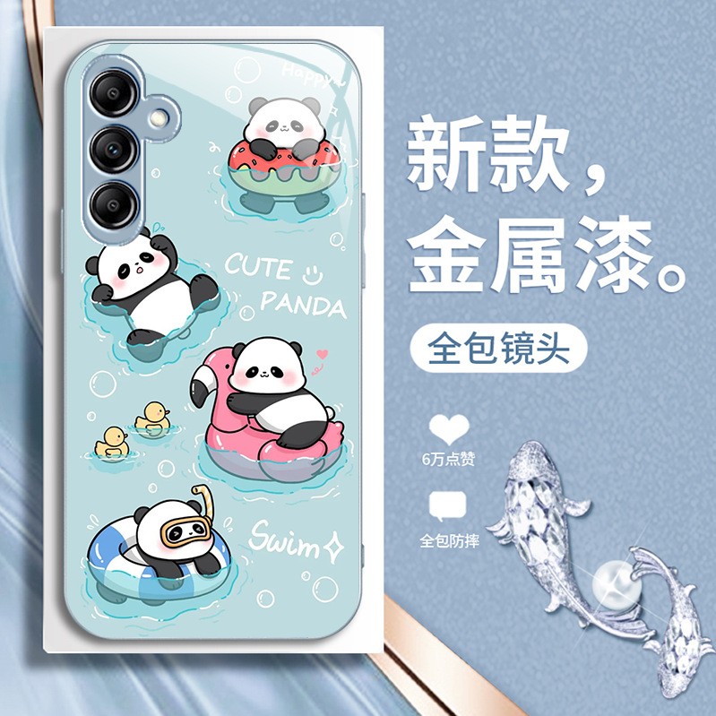 مناسبة لـ Samsung A73 Mobile Phone Case A72 Liquid Glass A71 Swimming Panda A70 Cartoon A70 A50 A50 Men and Women مناسبة لـ Samsung A73 Mobile Phone Case A72 Liquid Glass A71 Swimming Panda A70 Cartoon A70 A50 A50 Men and Women