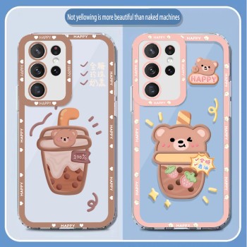 مناسبة لـ Samsung S25 CASE A36 Cartoon S21 Milk Cover Bear Fe Milk Tea 55 Creative A14 Angel Eye Soft Shell