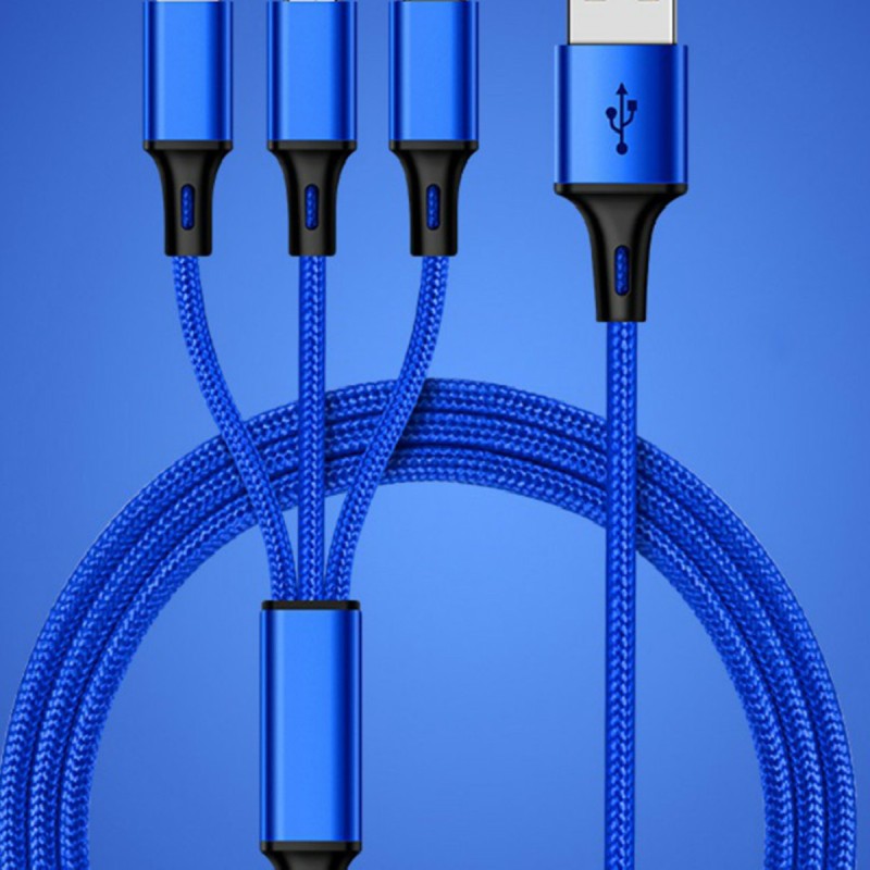 كابل بيانات واحد إلى ثلاثة بيانات USB مضفر سريع الشحن للهاتف المحمول متعدد الوظائف متعدد الوظائف كابل بيانات واحد إلى ثلاثة بيانات USB مضفر سريع الشحن للهاتف المحمول متعدد الوظائف متعدد الوظائف