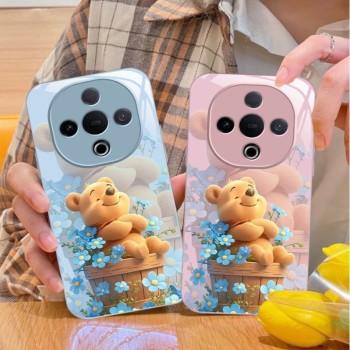 ينطبق على Vivoy50 Mobile Phone Case S20 Cartoon S19 Winnie Bear S17 Blue Flower Pro Liquid Y77 لطيف