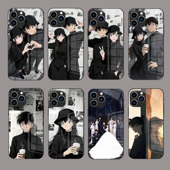 ينطبق على Apple 16Plus Mobile Case 15 Cartoon 14 Newspaper Conan 13 Xiaolan 12 زوجين 11 زجاج XS Love