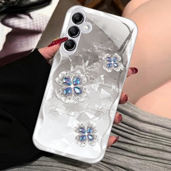 مناسبة لعدسة Samsung A20s مذهب مذهب من أربع أوراق Clover A34 قذيفة زجاجية سائلة A22/FE الكاملة المضادة للسقوط 11Plus