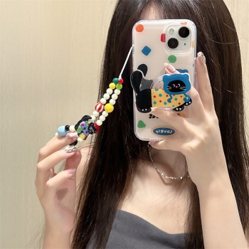 INS القطط الهندسية الملونة المطبقة على iPhone17Promax Apple 16/15 CASE MOLITION CASE 14 مع حامل