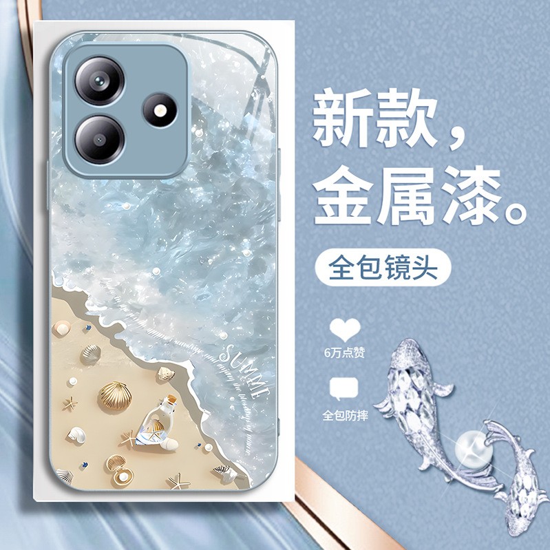 مناسب لـ Redmi K80 Case Mobile Phone K70 Beach Wave K60 Shell 40 Metal Paint 30 Summer Pro Flower Lanyard مناسب لـ Redmi K80 Case Mobile Phone K70 Beach Wave K60 Shell 40 Metal Paint 30 Summer Pro Flower Lanyard