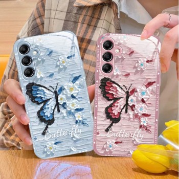 الطلاء الزيتي الفراشة مناسبة لـ Samsung A70 CASE A14 FULLACESS FE-Vall ANDER A20 A30 ANDER GLASS 50 FASHION