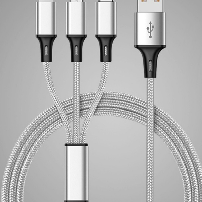 كابل بيانات واحد إلى ثلاثة بيانات USB مضفر سريع الشحن للهاتف المحمول متعدد الوظائف متعدد الوظائف كابل بيانات واحد إلى ثلاثة بيانات USB مضفر سريع الشحن للهاتف المحمول متعدد الوظائف متعدد الوظائف