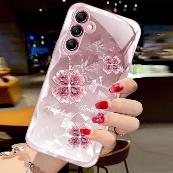 مناسبة لعدسة Samsung A20s مذهب مذهب من أربع أوراق Clover A34 قذيفة زجاجية سائلة A22/FE الكاملة المضادة للسقوط 11Plus