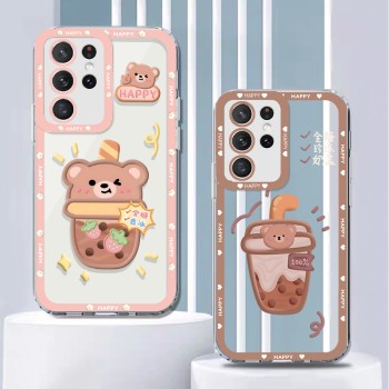 مناسبة لـ Samsung S25 CASE A36 Cartoon S21 Milk Cover Bear Fe Milk Tea 55 Creative A14 Angel Eye Soft Shell