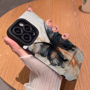 جراب الفراشة السودة لأجهزة هواتف ايفون   لجهاز أبل 17 برو 17 برو ماكس 16 16برو 15