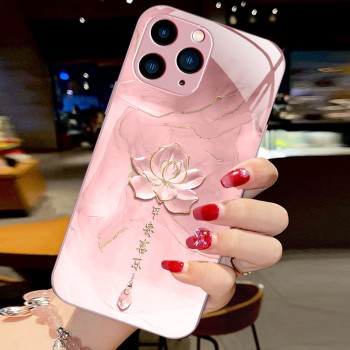 حبر وماء فرح لوتس مناسب لـ Apple 16 Case Mobile Phone Case Mini High 15 style الصينية بالإضافة إلى الأزياء الزجاجية XR