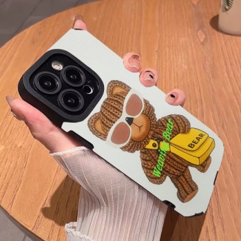 العلامة التجارية العصرية منسوجة الدب مناسبة لـ Apple 17 17Pro 17Promax 16 16Pro Case Mobile Phone 11 15 13