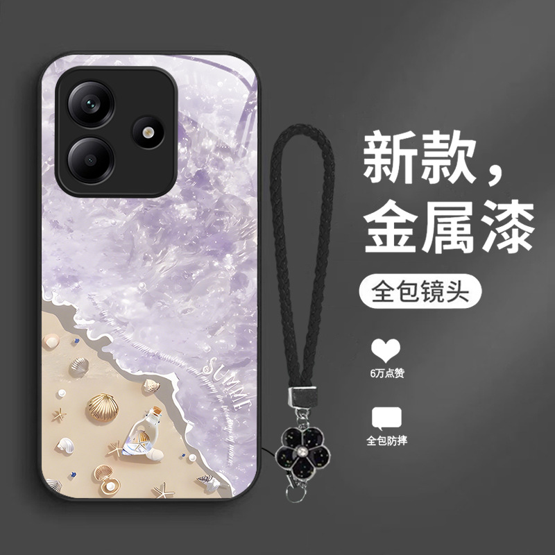 مناسب لـ Redmi K80 Case Mobile Phone K70 Beach Wave K60 Shell 40 Metal Paint 30 Summer Pro Flower Lanyard مناسب لـ Redmi K80 Case Mobile Phone K70 Beach Wave K60 Shell 40 Metal Paint 30 Summer Pro Flower Lanyard