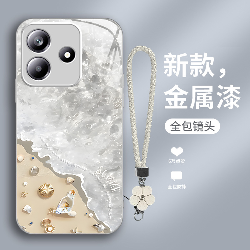 مناسب لـ Redmi K80 Case Mobile Phone K70 Beach Wave K60 Shell 40 Metal Paint 30 Summer Pro Flower Lanyard مناسب لـ Redmi K80 Case Mobile Phone K70 Beach Wave K60 Shell 40 Metal Paint 30 Summer Pro Flower Lanyard