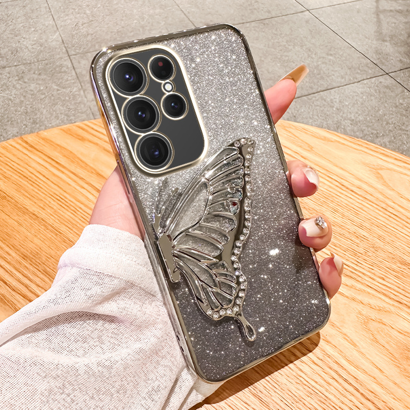 مناسبة لـ Samsung S25ultra Phone Case A17 Plated Flash Powder S24 Diamond Inlay A36 Quicksand Butterfly Stand A53 مناسبة لـ Samsung S25ultra Phone Case A17 Plated Flash Powder S24 Diamond Inlay A36 Quicksand Butterfly Stand A53