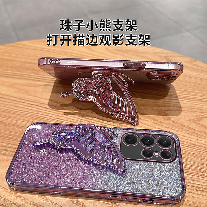 مناسبة لـ Samsung S25ultra Phone Case A17 Plated Flash Powder S24 Diamond Inlay A36 Quicksand Butterfly Stand A53 مناسبة لـ Samsung S25ultra Phone Case A17 Plated Flash Powder S24 Diamond Inlay A36 Quicksand Butterfly Stand A53