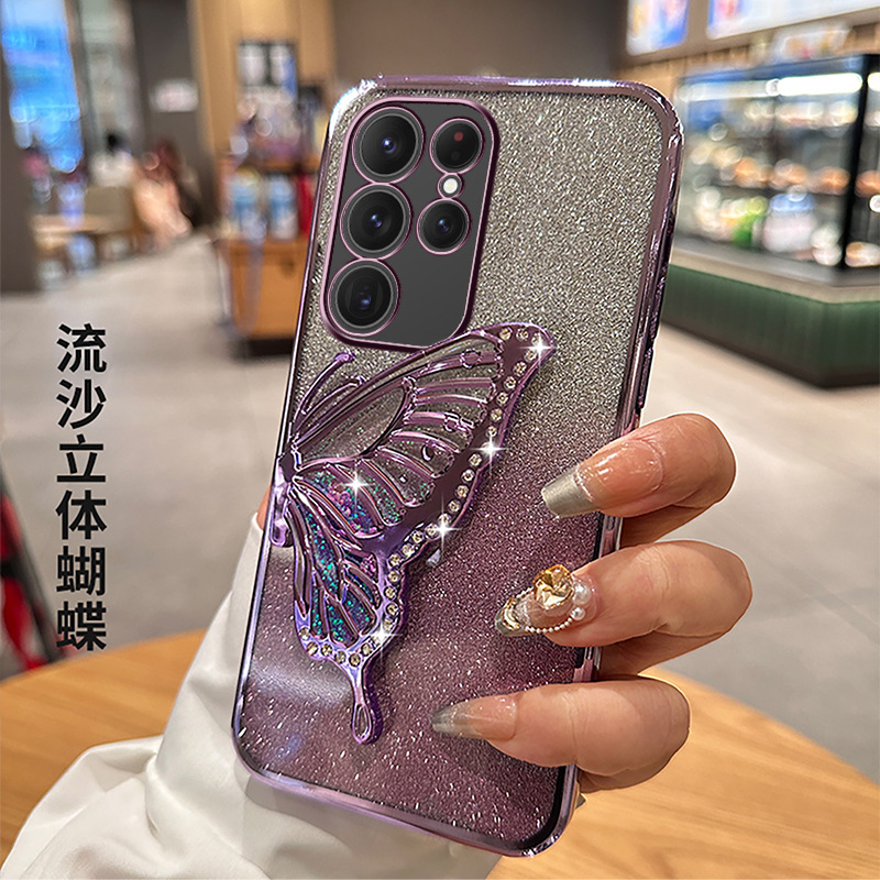 مناسبة لـ Samsung S25ultra Phone Case A17 Plated Flash Powder S24 Diamond Inlay A36 Quicksand Butterfly Stand A53 مناسبة لـ Samsung S25ultra Phone Case A17 Plated Flash Powder S24 Diamond Inlay A36 Quicksand Butterfly Stand A53
