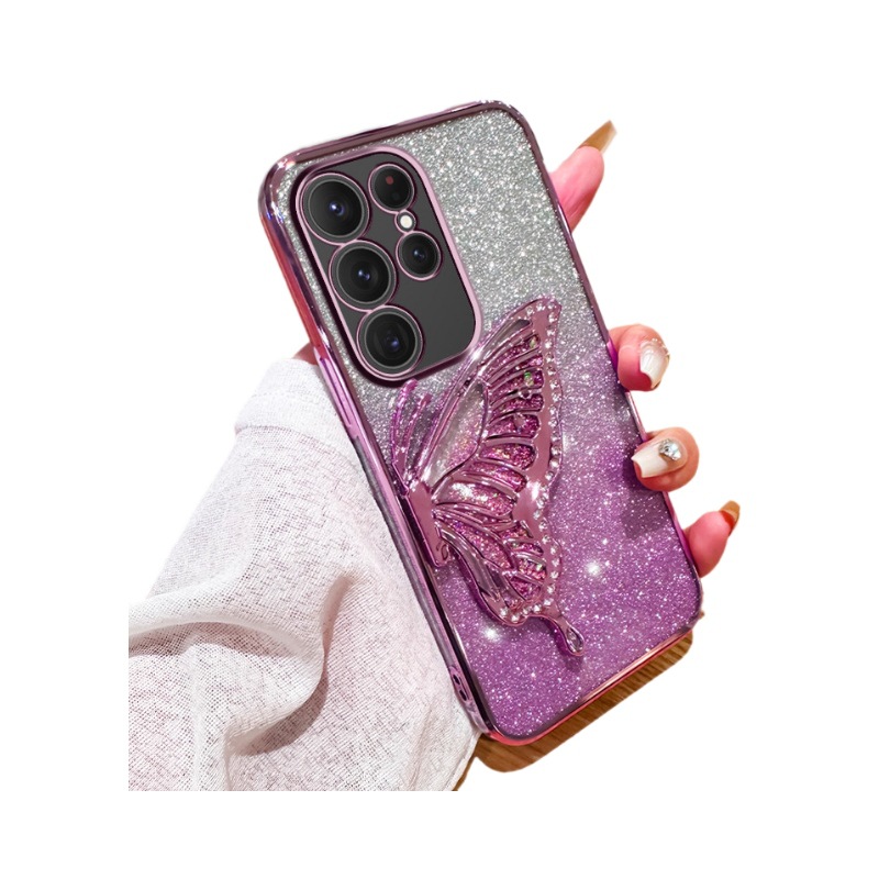 مناسبة لـ Samsung S25ultra Phone Case A17 Plated Flash Powder S24 Diamond Inlay A36 Quicksand Butterfly Stand A53 مناسبة لـ Samsung S25ultra Phone Case A17 Plated Flash Powder S24 Diamond Inlay A36 Quicksand Butterfly Stand A53