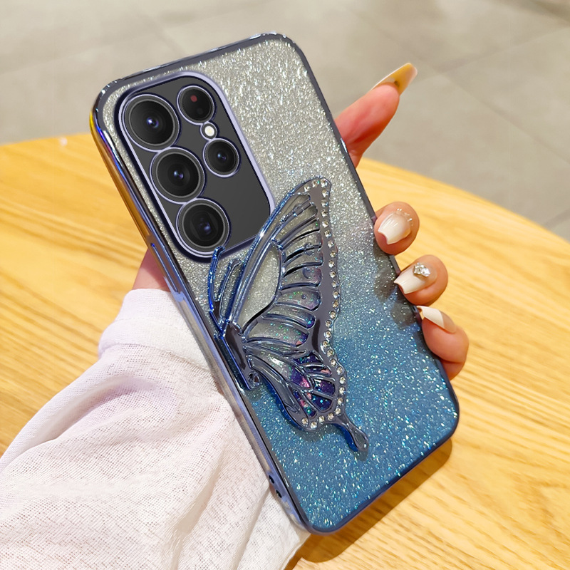 مناسبة لـ Samsung S25ultra Phone Case A17 Plated Flash Powder S24 Diamond Inlay A36 Quicksand Butterfly Stand A53 مناسبة لـ Samsung S25ultra Phone Case A17 Plated Flash Powder S24 Diamond Inlay A36 Quicksand Butterfly Stand A53