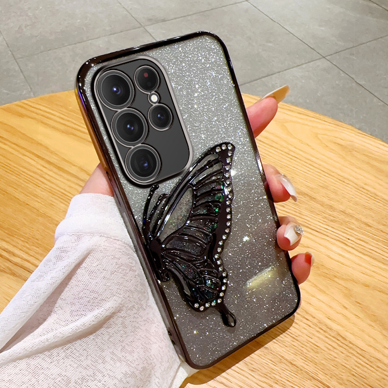 مناسبة لـ Samsung S25ultra Phone Case A17 Plated Flash Powder S24 Diamond Inlay A36 Quicksand Butterfly Stand A53 مناسبة لـ Samsung S25ultra Phone Case A17 Plated Flash Powder S24 Diamond Inlay A36 Quicksand Butterfly Stand A53