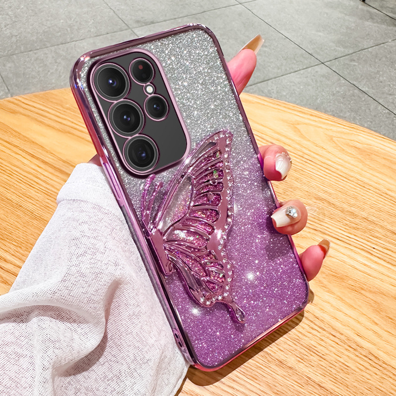 مناسبة لـ Samsung S25ultra Phone Case A17 Plated Flash Powder S24 Diamond Inlay A36 Quicksand Butterfly Stand A53 مناسبة لـ Samsung S25ultra Phone Case A17 Plated Flash Powder S24 Diamond Inlay A36 Quicksand Butterfly Stand A53
