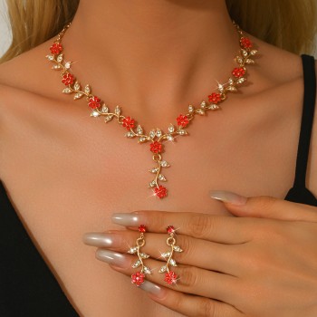 أوروبا والولايات المتحدة مجموعة الزفاف خمر 100 زهرة سبيكة حجر الراين قلادة أقراط الزفاف مجوهرات الزفاف مأدبة السيدات