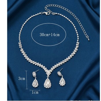 مجموعة مجوهرات الزفاف على شكل قطرة ماء متفجرة قلادة وأقراط زفاف نسائية, طقم من قطعتين