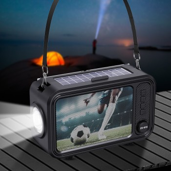 DV-666 مكبر صوت بلوتوث محمول يعمل بالطاقة الشمسية مزود ببطاقة FM ومصباح يدوي