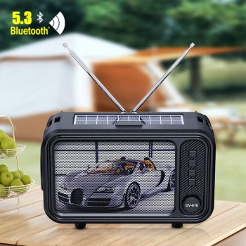 DV-666 مكبر صوت بلوتوث محمول يعمل بالطاقة الشمسية مزود ببطاقة FM ومصباح يدوي