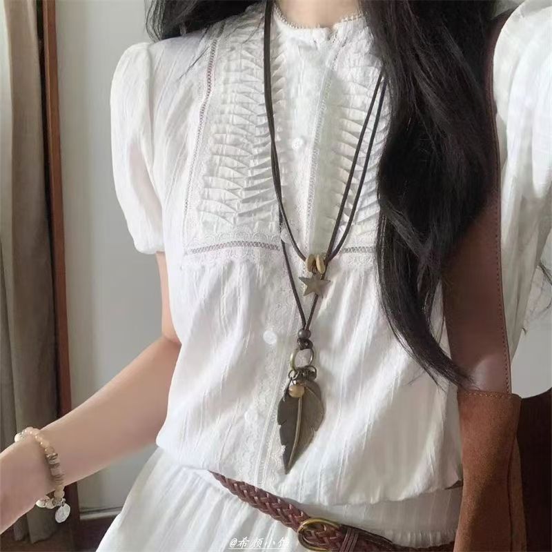 زن الصينية الجديدة قلادة من النحاس ريشة البوهيمي الرياح الوطنية للمرأة طبقة مزدوجة مطوية طويلة سترة سلسلة التبعي